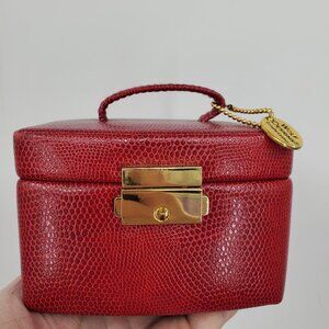 Wolf Designs Genuine Leather Red Women's Top Strap Small Jewelry Box